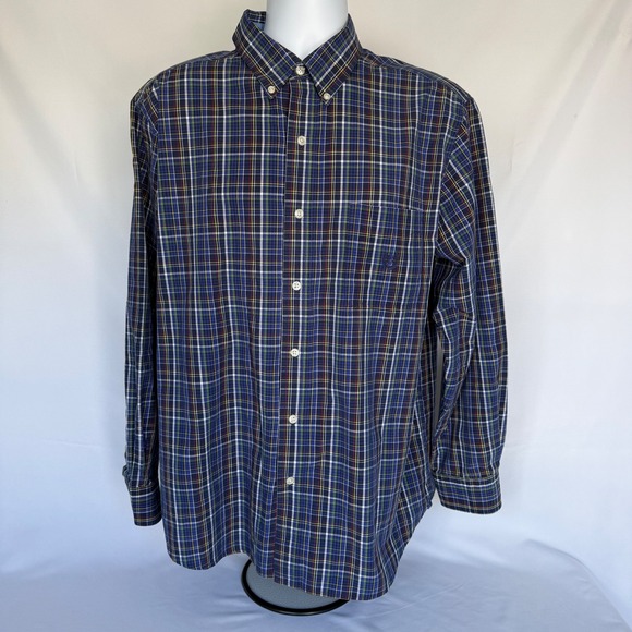 Chaps Other - Chaps Mens XL Easy Care Plaid Button Down Shirt Navy Blue Green Long Sleeve